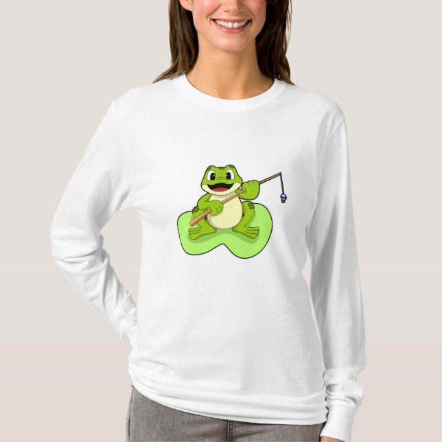 Frog vid fiske med fiskstav t shirt (Framsida)