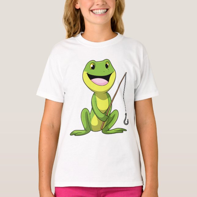 Frog vid fiske med fiskstav t shirt (Framsida)