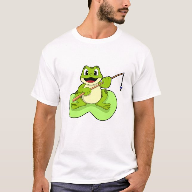 Frog vid fiske med fiskstav t shirt (Framsida)
