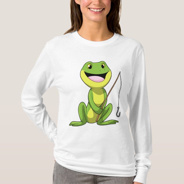 Frog vid fiske med fiskstav t shirt (Framsida)