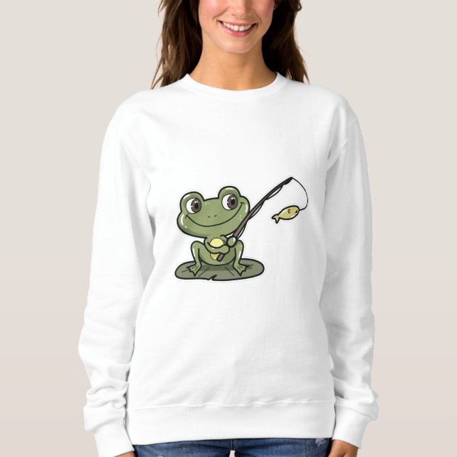 Frog vid fiske med fiskstav t shirt (Framsida)
