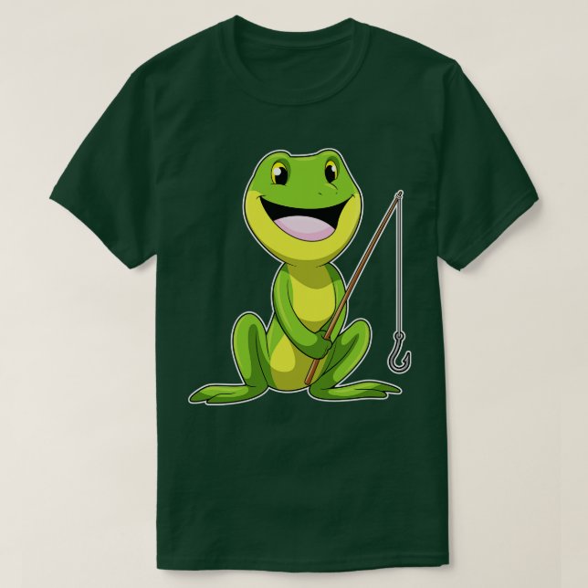 Frog vid fiske med fiskstav t shirt (Design framsida)