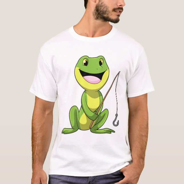 Frog vid fiske med fiskstav t shirt (Framsida)