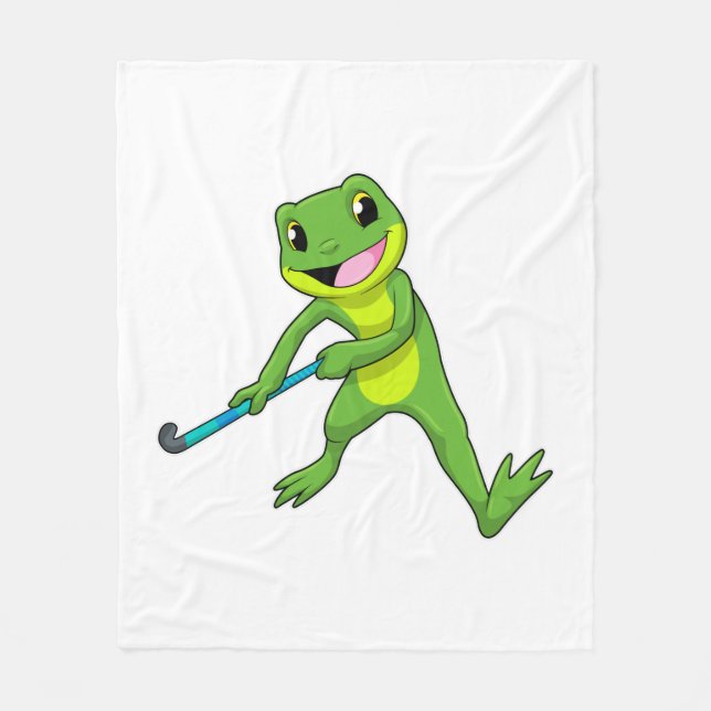 Frog vid Hockey med Hockey fladdermus Fleecefilt (Framsidan)