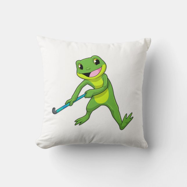 Frog vid Hockey med Hockey fladdermus Kudde (Framsida)