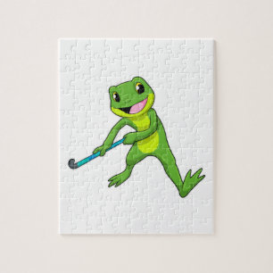 Frog vid Hockey med Hockey fladdermus Pussel