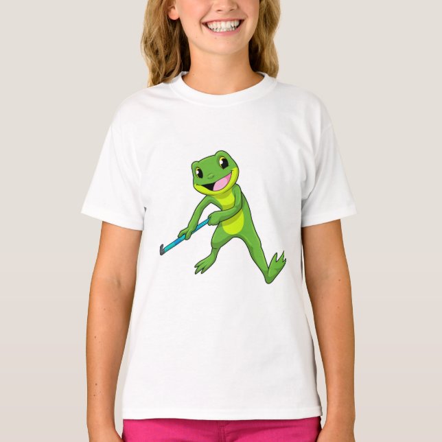 Frog vid Hockey med Hockey fladdermus T Shirt (Framsida)