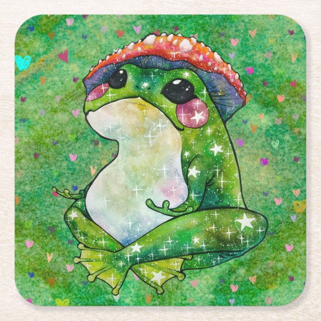 Frog vid namn Klöver Underlägg Papper Kvadrat (Framsidan)