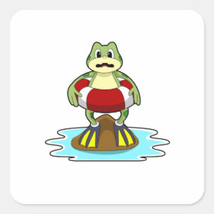 Frog vid simning med Simma ring Fyrkantigt Klistermärke