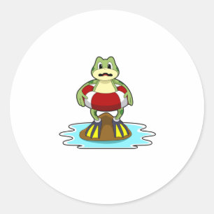 Frog vid simning med Simma ring Runt Klistermärke