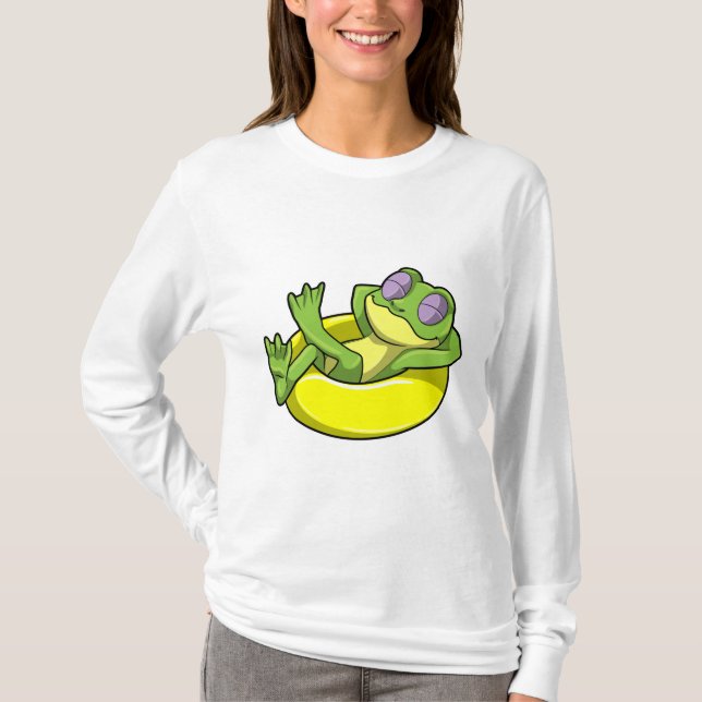 Frog vid simning med Simma ring T Shirt (Framsida)