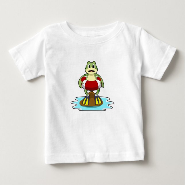 Frog vid simning med Simma ring T Shirt (Framsida)