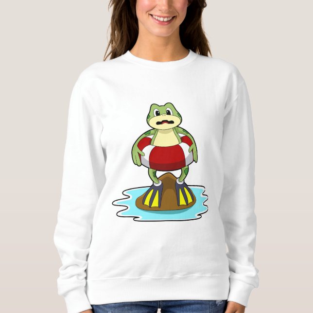 Frog vid simning med Simma ring T Shirt (Framsida)
