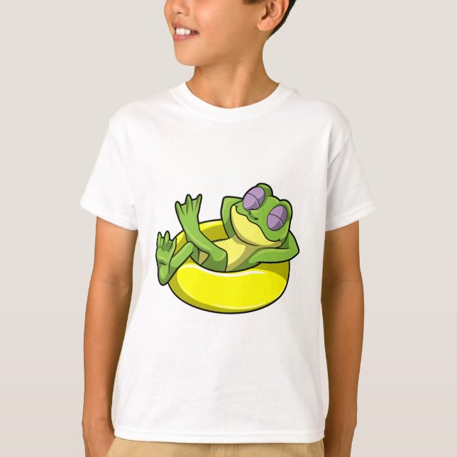 Frog vid simning med Simma ring T Shirt (Framsida)