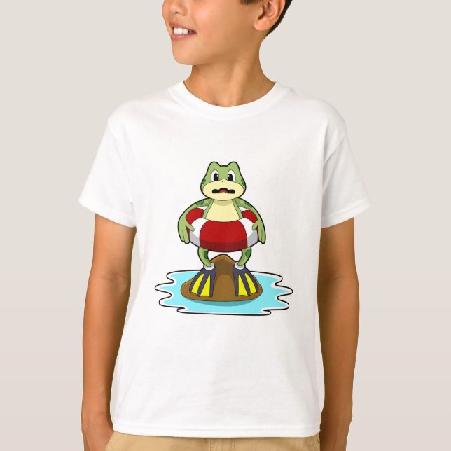 Frog vid simning med Simma ring T Shirt (Framsida)