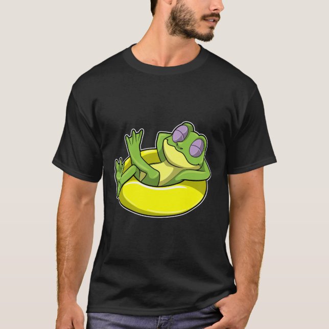 Frog vid simning med Simma ring T Shirt (Framsida)