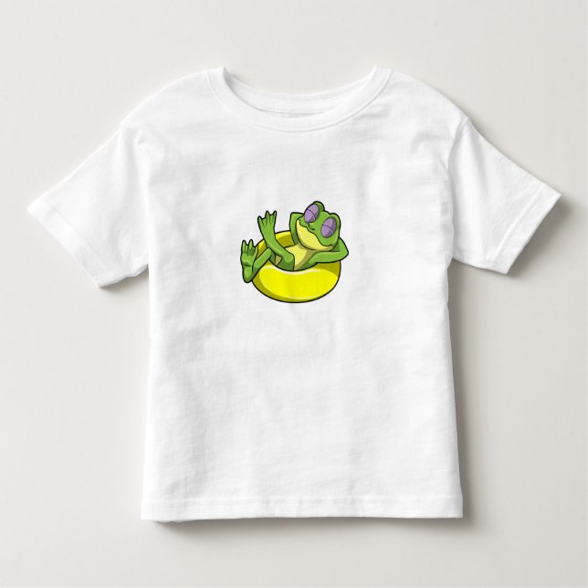 Frog vid simning med Simma ring T Shirt (Framsida)