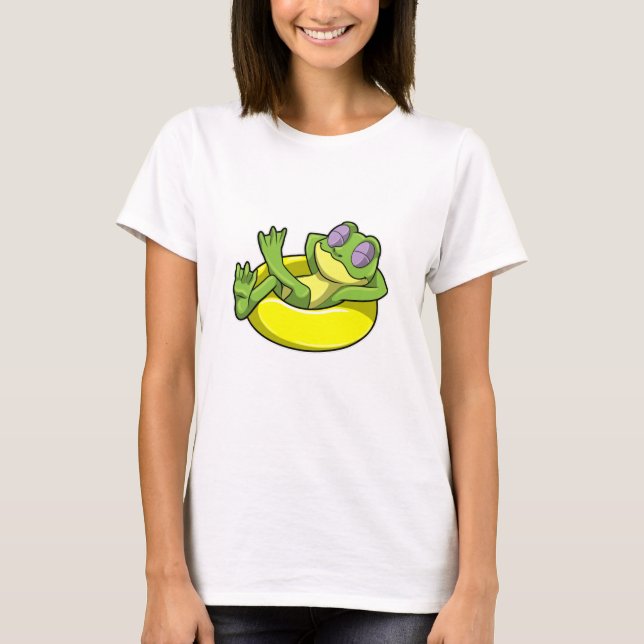 Frog vid simning med Simma ring T Shirt (Framsida)