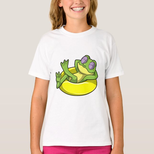 Frog vid simning med Simma ring T Shirt (Framsida)