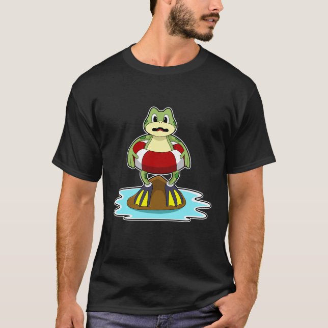 Frog vid simning med Simma ring T Shirt (Framsida)