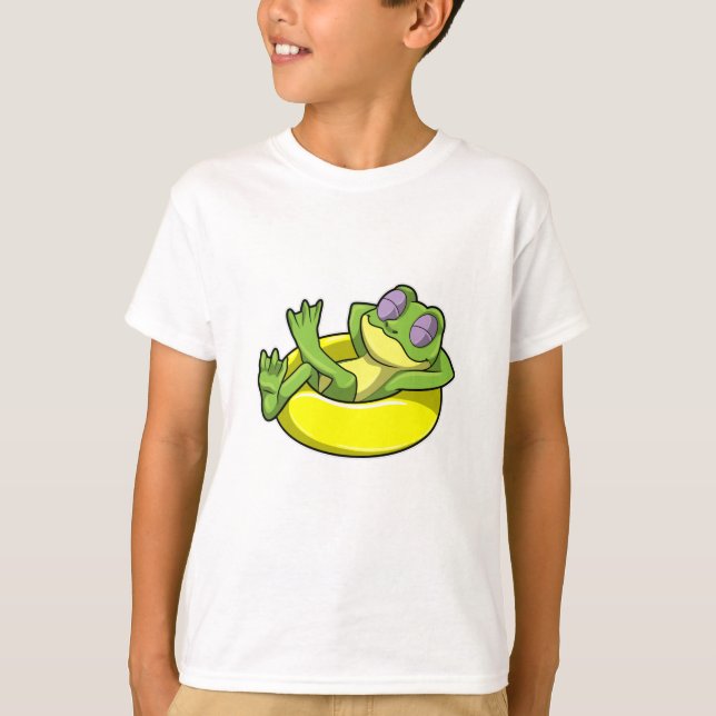 Frog vid simning med Simma ring T Shirt (Framsida)