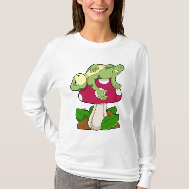 Frog vid Sleeping med Mushroom T Shirt (Framsida)