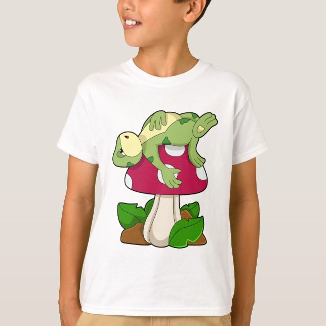 Frog vid Sleeping med Mushroom T Shirt (Framsida)