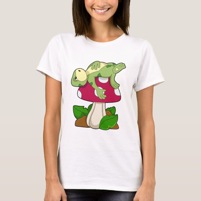 Frog vid Sleeping med Mushroom T Shirt (Framsida)