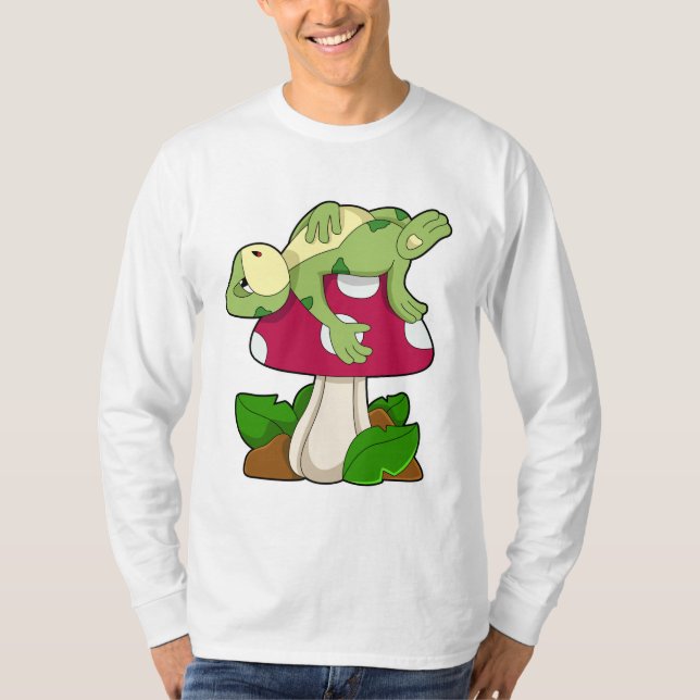Frog vid Sleeping med Mushroom T Shirt (Framsida)