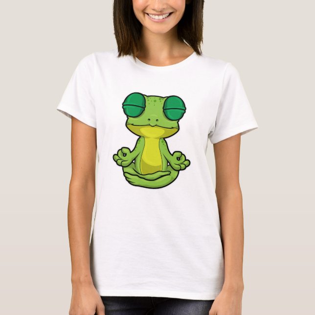Frog vid Yoga Stretching-övningar i Kor-legged T Shirt (Framsida)