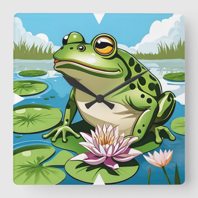 Frog Wall Clock Fyrkantig Klocka (Framsida)