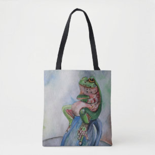 Frog Watercolor Painting Tote Tygkasse