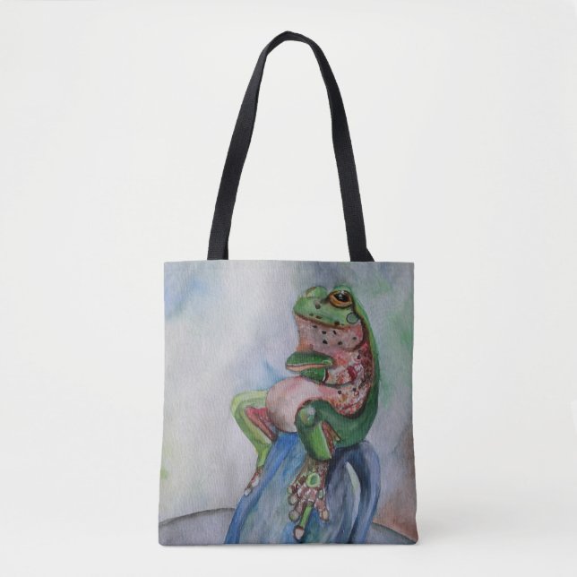 Frog Watercolor Painting Tote Tygkasse (Framsida)
