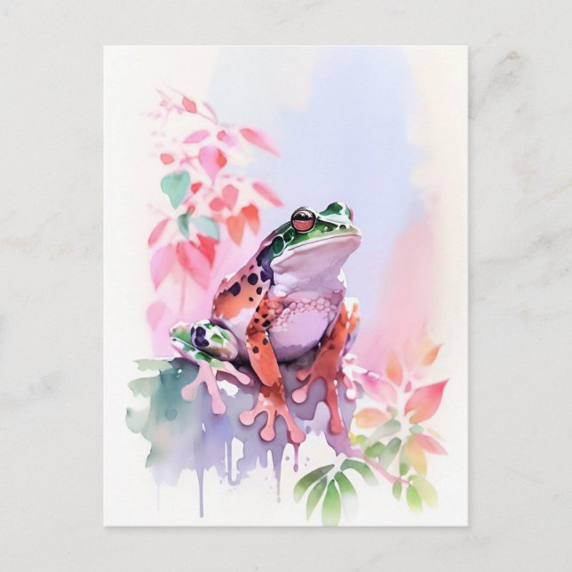 Frog Watercolor Porträtt 2 Vykort (Framsida)