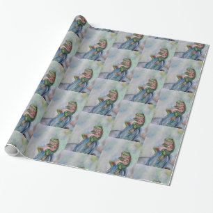 Frog Watercolor Wrapping Papper, 30 tum x 6 ft Presentpapper