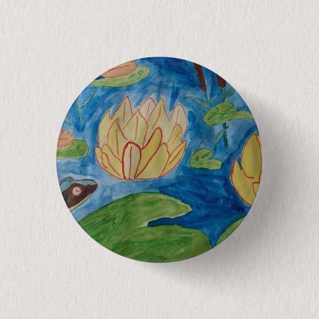 Frog & Waterlilies Badge Knapp (Framsida)