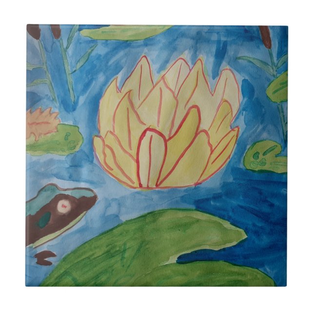 Frog & Waterlilies Ceramic Tile Kakelplatta (Framsidan)