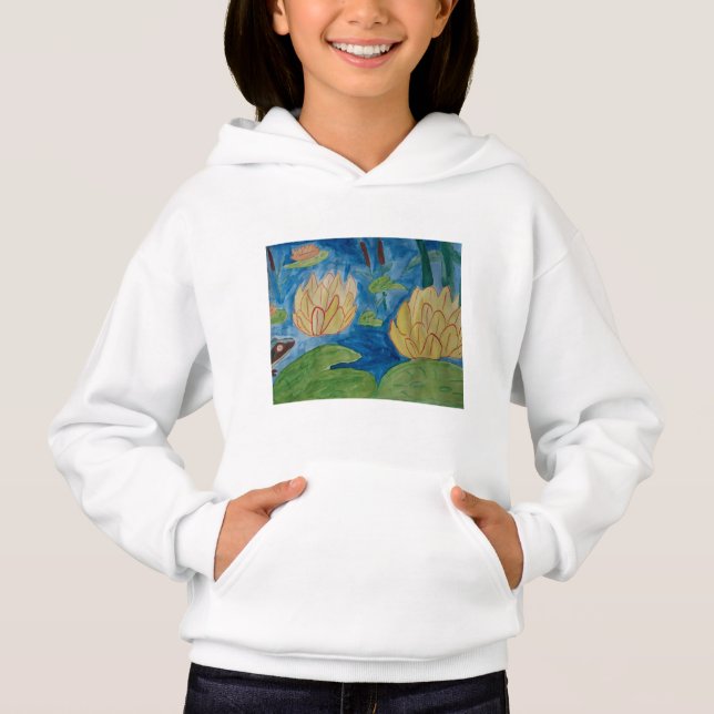 Frog & Waterlilies Hoodie T Shirt (Framsida)