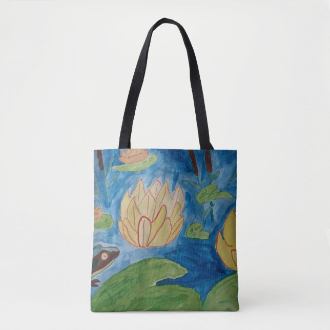 Frog & Waterlilies Tote Bag Tygkasse (Framsida)