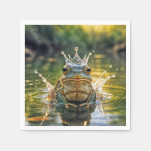 Frog Wearing a Vatten Stänk Krona Pappersservett