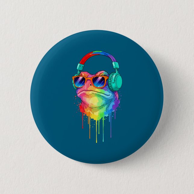 Frog Wearing Headphones And Sungles Edm Rave Desig Knapp (Framsida)