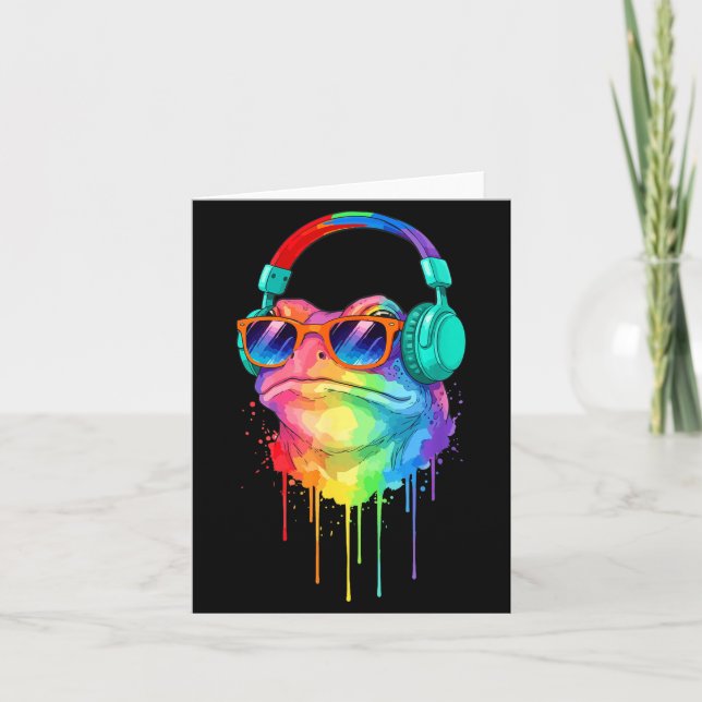 Frog Wearing Headphones And Sungles Edm Rave Desig Kort (Framsida)