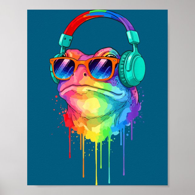Frog Wearing Headphones And Sungles Edm Rave Desig Poster (Framsidan)