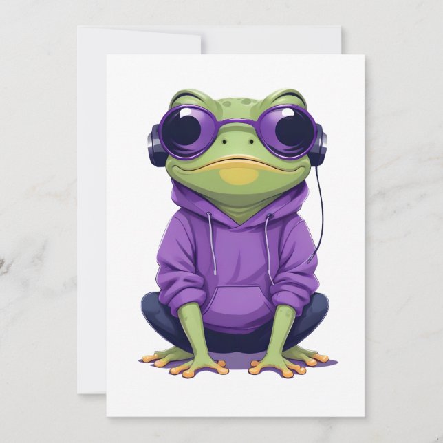 Frog Wearing Hoodie Funny Coola Animal Character Inbjudningar (Framsida)