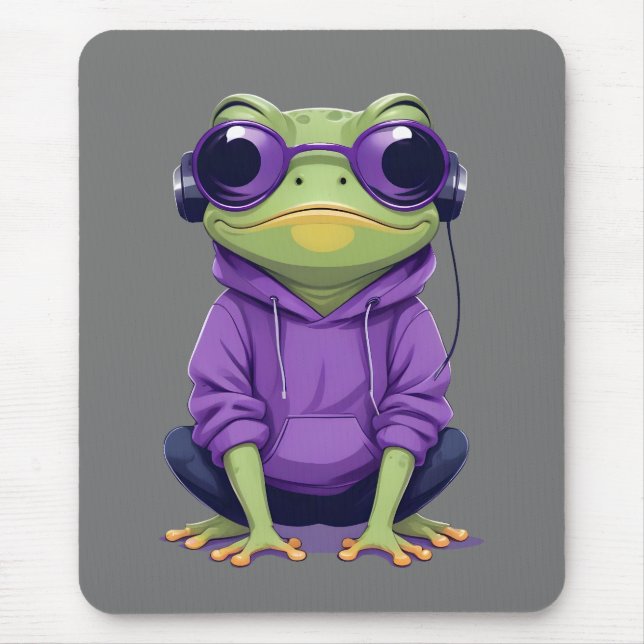 Frog Wearing Hoodie Funny Coola Animal Character Musmatta (Framsidan)