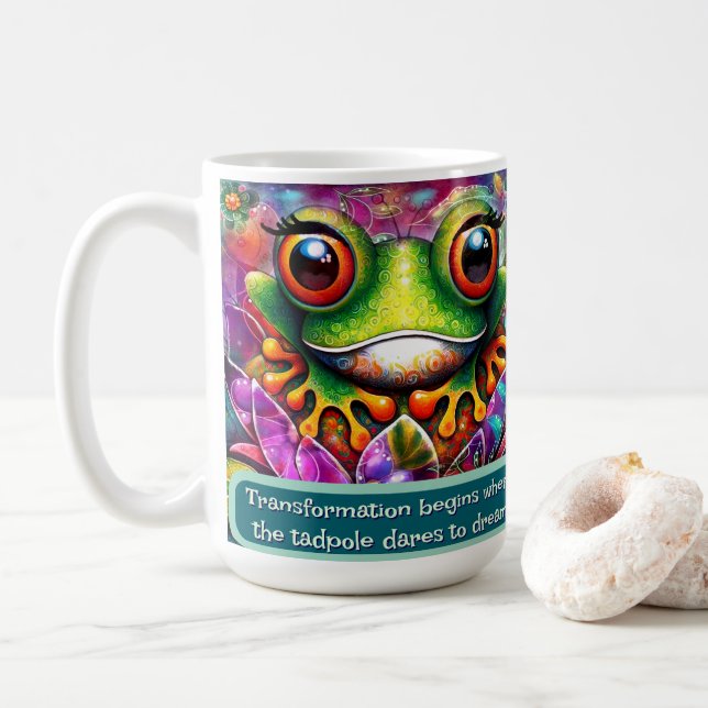 Frog Whimsical Abstract Art Floral Personalized Kaffemugg (Med munk)