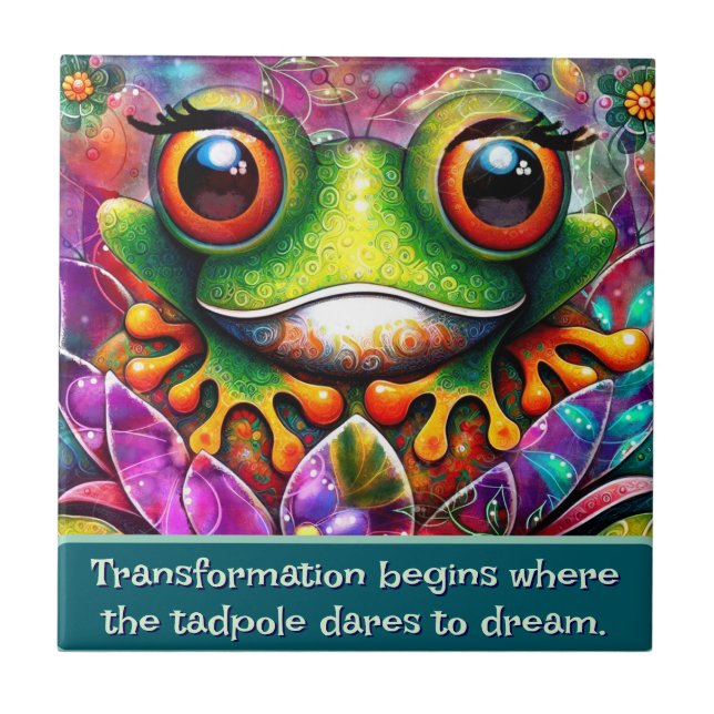 Frog Whimsical Abstract Art Floral Personalized Kakelplatta (Framsidan)