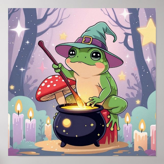 Frog Witch Poster – Kawaii Potion Frog Wall Art (Framsidan)