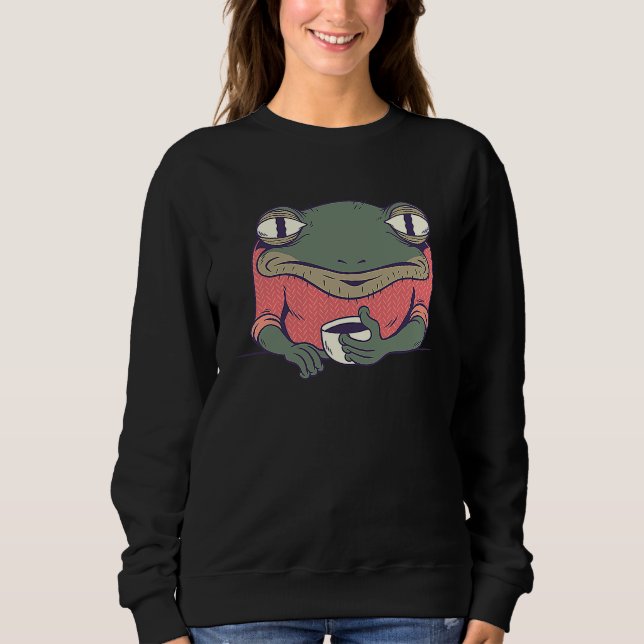 Frog with Coffee Cute Frogs Drink Coffee amphibian T Shirt (Framsida)