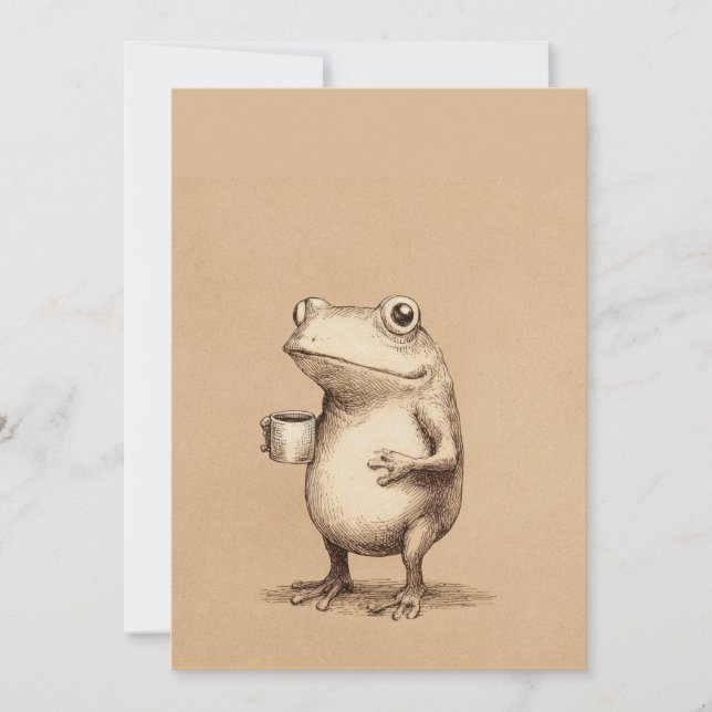 Frog with Coffee – Whimsical Vintage Animal Julkort (Framsida)